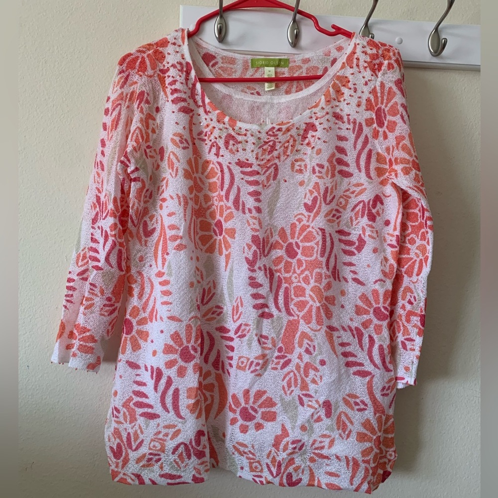 Lightweight woven mesh Sigrid Olsen top with beading | M